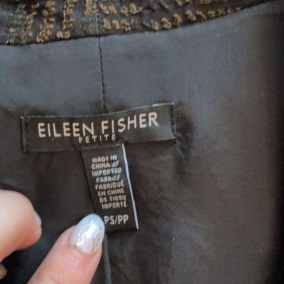 Eileen Fisher High Collar Jacket Silk Blend Jacquard Wave Size Brown Petite S - Picture 6 of 12